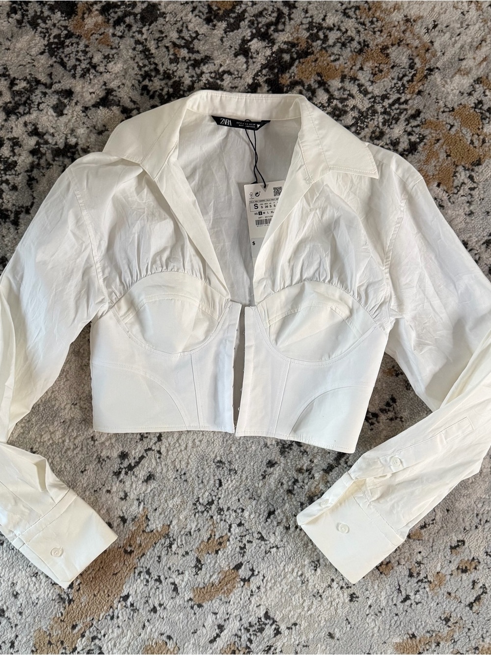 Zara White Cropped Bustier Blouse